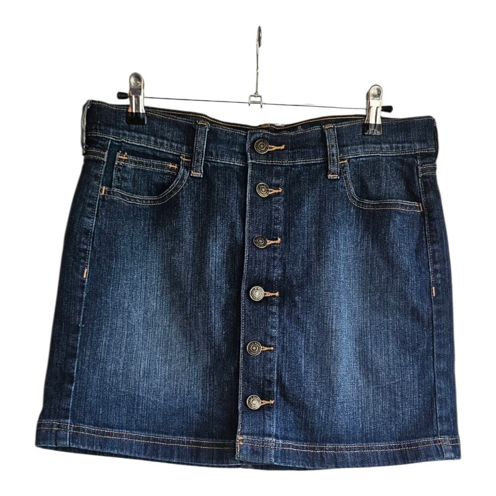 Old Nacy Skirt Denim Jean Medium Wash Pockets Button Front Stretch Size 6